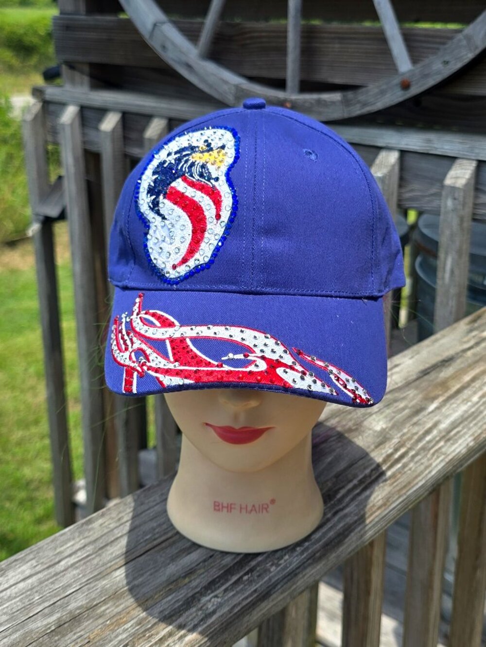 Ladies Blue Eagle Head Flames BLING Hat new no tags